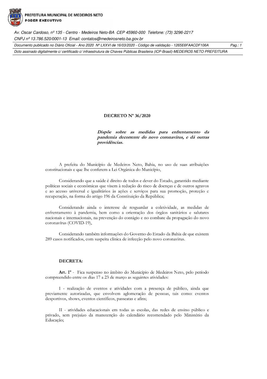 Aulas na rede municipal de Medeiros Neto são suspensas em prevenção ao coronavírus