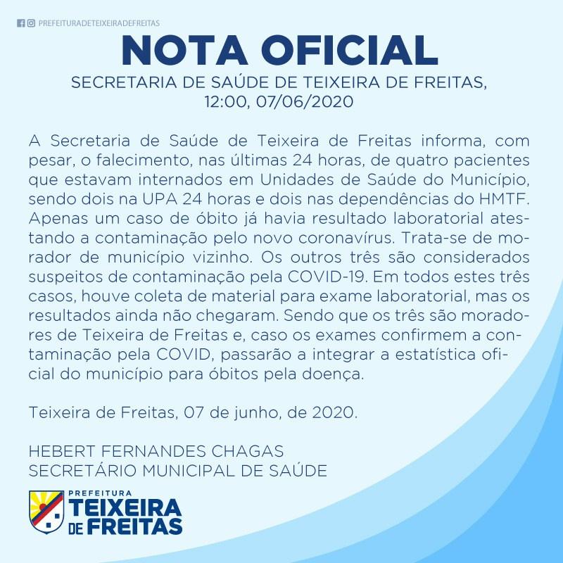 Teixeira registra uma morte confirmada e três suspeitas por covid-19 nas últimas 24h