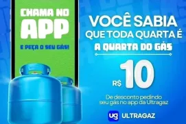 A Ultragaz e a Porto Gás oferecem desconto de R$ 10 em compras de gás pelo aplicativo todas as quartas-feiras