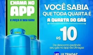 A Ultragaz e a Porto Gás oferecem desconto de R$ 10 em compras de gás pelo aplicativo todas as quartas-feiras