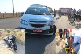 Colisão entre carro e moto Biz na BA Medeiros Neto/ Vereda, deixa motoqueiro com fratura grave