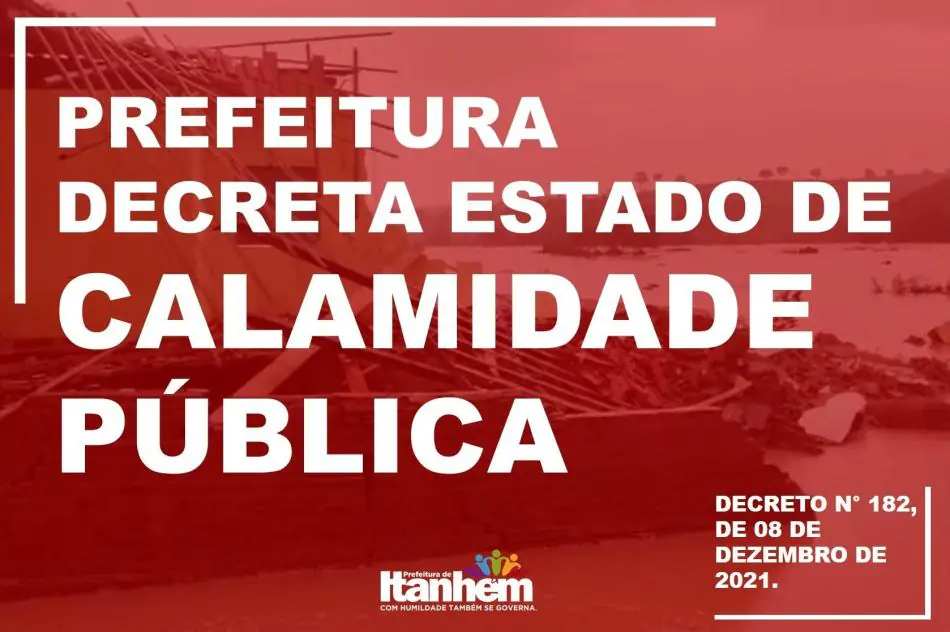 Itanhém decreta Estado de Calamidade Pública