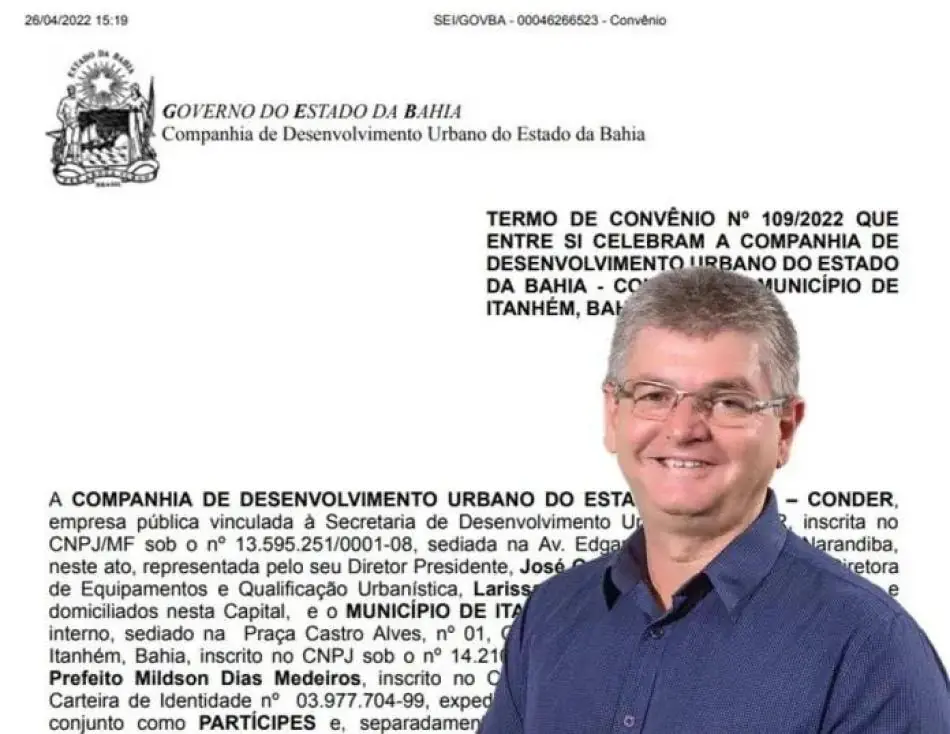 Itanhém: prefeito assina convênio com a Conder para asfaltar trecho até o novo cemitério