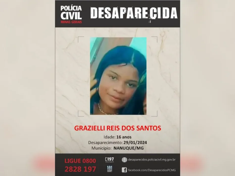 Lajedão: adolescente de 16 anos desaparece após sair para trabalhar em Nanuque (MG)