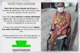 Moradora de Lajedão precisa de uma cadeira motorizada; amigos pedem ajuda