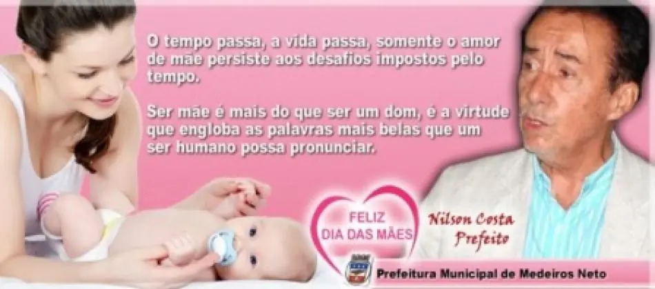 Mensagem do prefeito e servidores da prefeitura em homenagem ao Dia das Mães. 