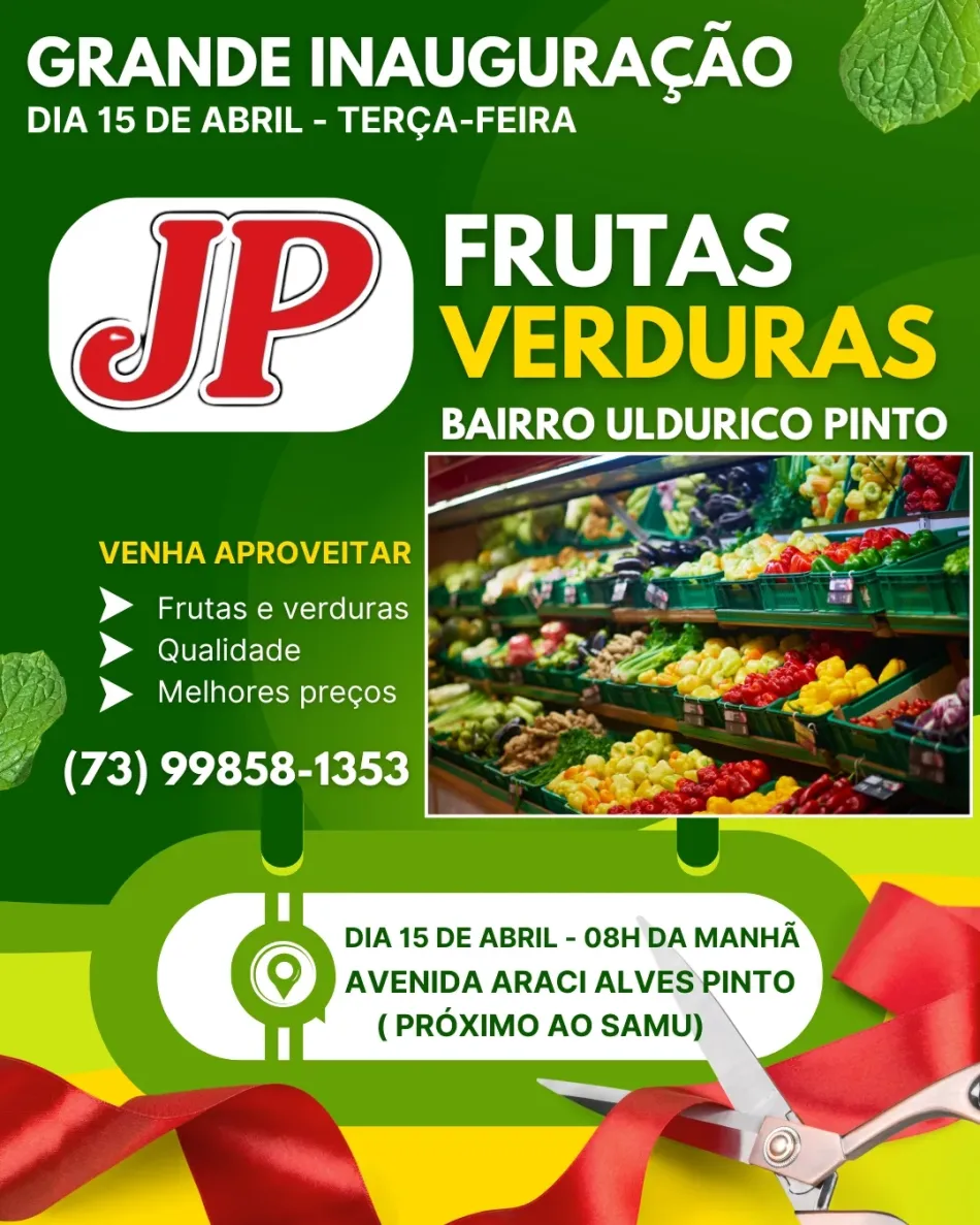 Nova opção de compras no Bairro Uldurico Pinto: JP - Frutas e Verduras