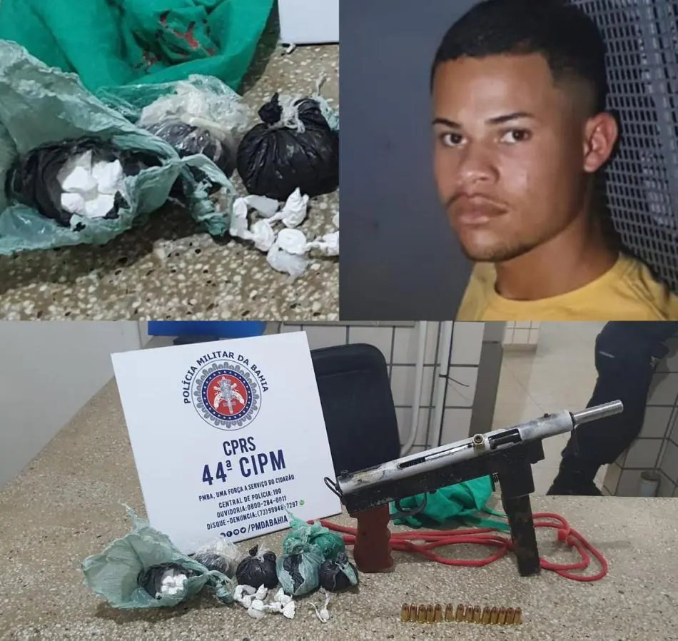 Peto prende jovem com submetralhadora e drogas no bairro São Bernardo, em Medeiros Neto