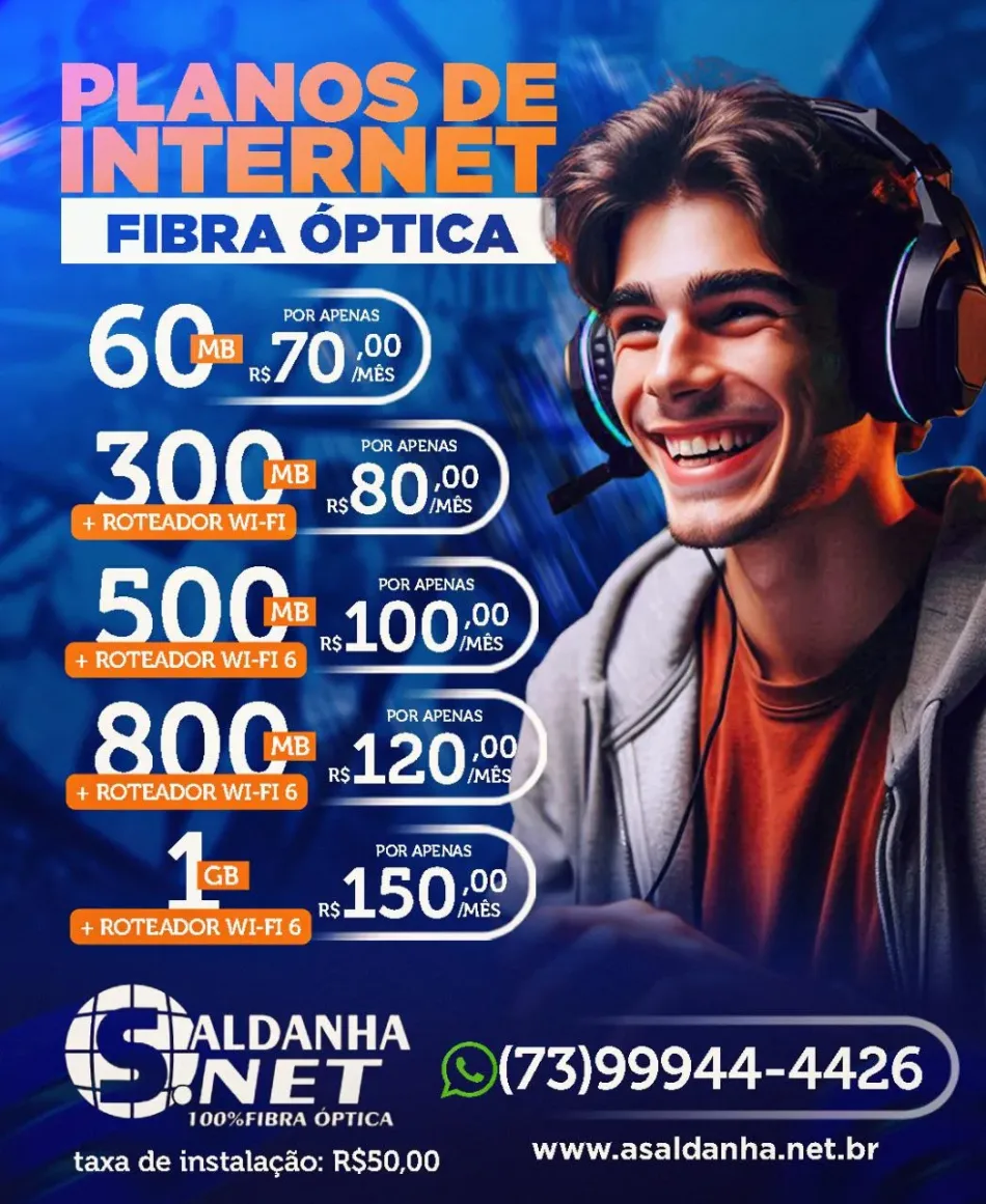 Saldanha Net oferece planos de internet fibra óptica com alta velocidade e preços acessíveis